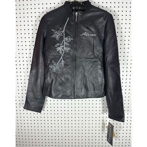Avirex floral embroidered leather jacket size M
